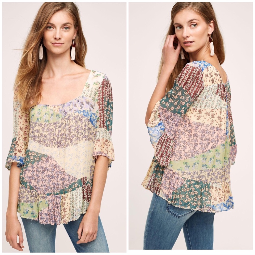 Anthropologie Floreat Patchwork Top Beaded